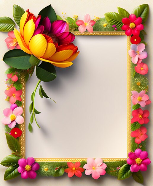 A frame with flowers and leaves on it
