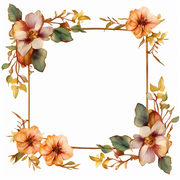 a frame with flowers and leaves on it