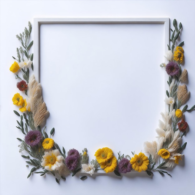 Photo a frame with flowers and leaves on it