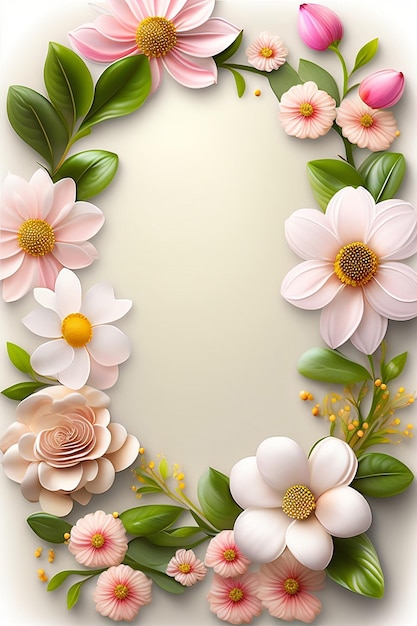 A frame with flowers and leaves.