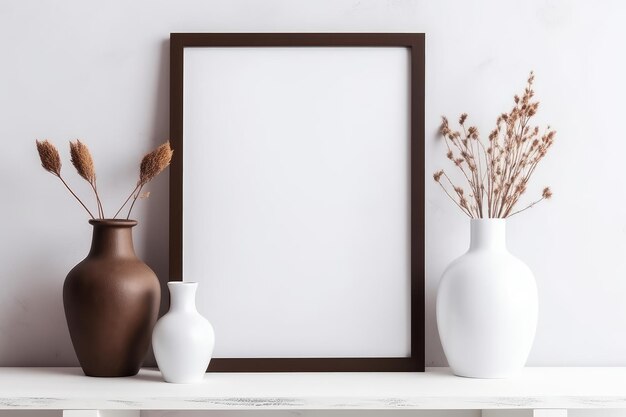 A frame with flowers on a shelf