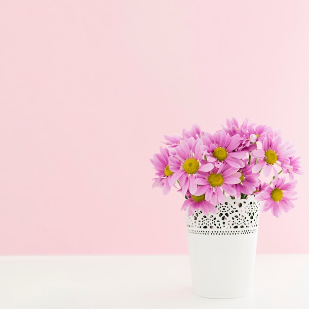 Cornice con fiori in un vaso e copia-spazio