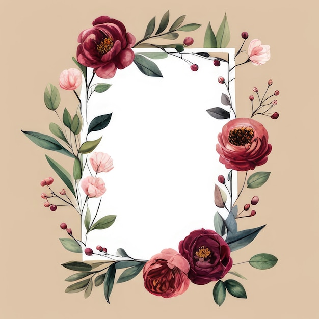 Photo a frame with flowery border and red flower in center