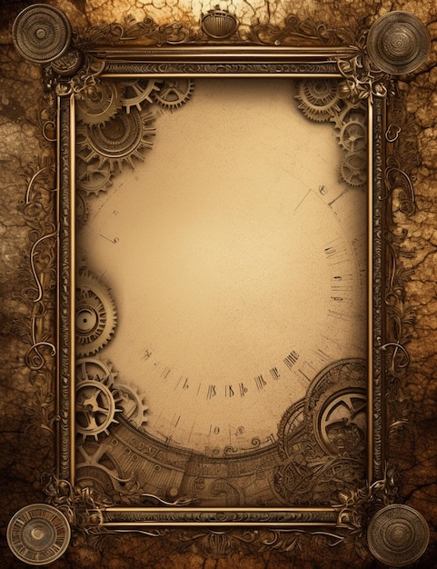 A frame with gears and the word clock on it