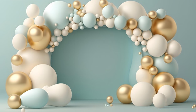 A frame with gold and blue balls.