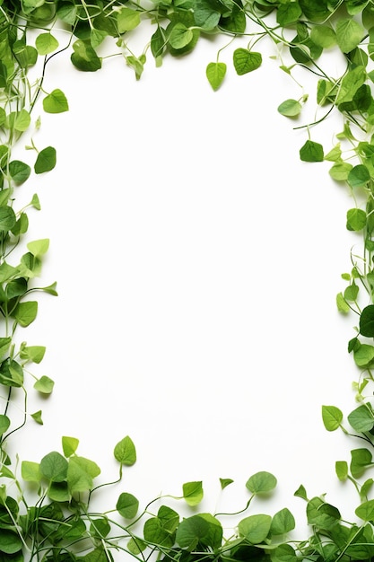 a frame with green leaves and flowers on it.