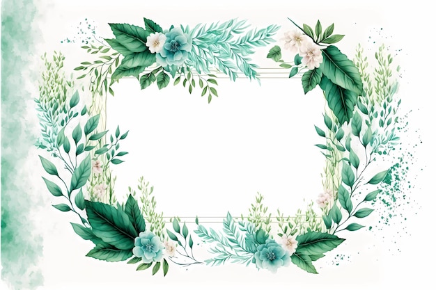 A frame with green leaves and flowers on it.