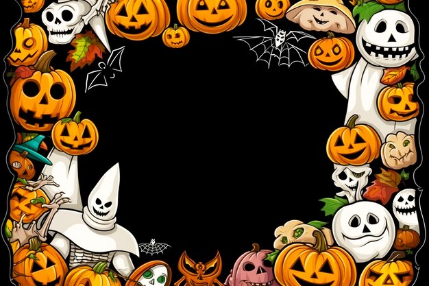 Frame with halloween elements pumpkins bats ghosts monsters goblins Generated by AI