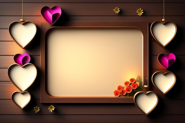 A frame with a heart and flowers