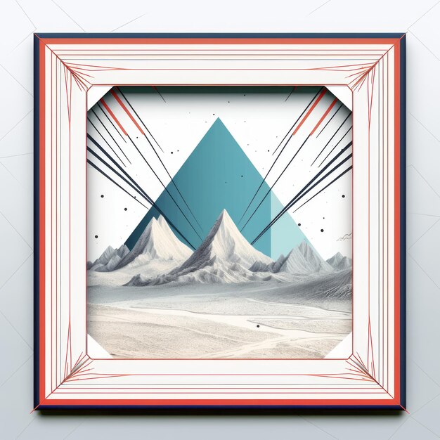 a frame with an image of mountains and a triangle in it