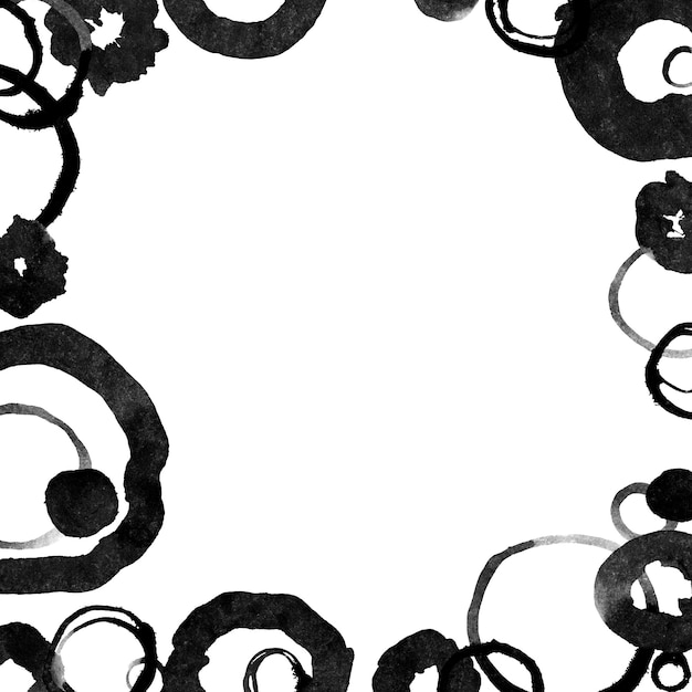 Frame with ink circles. Black and white, minimalism style. Hand-drawn illustration