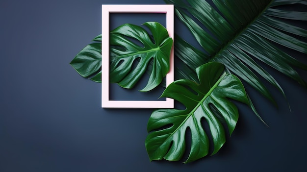 Frame with leaves Flat lay of frame with leaf decoration AI Generated