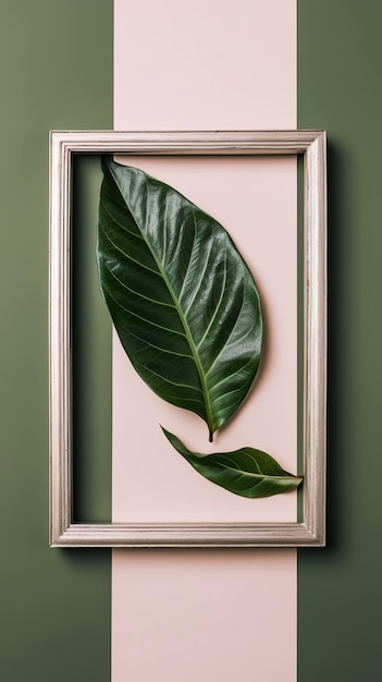 Frame with leaves Flat lay of frame with leaf decoration AI Generated