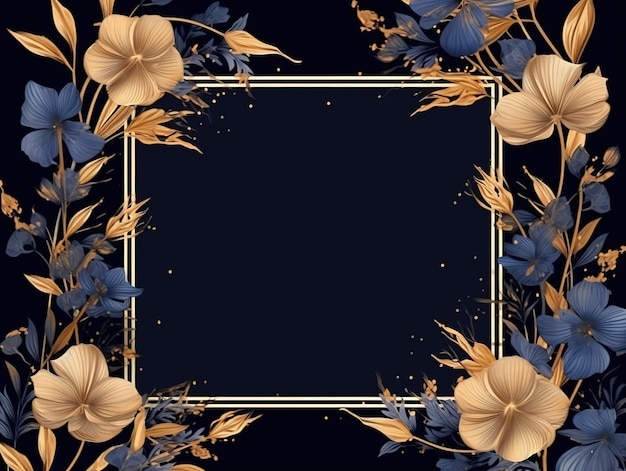 Photo frame with leaves and flowers mock up design