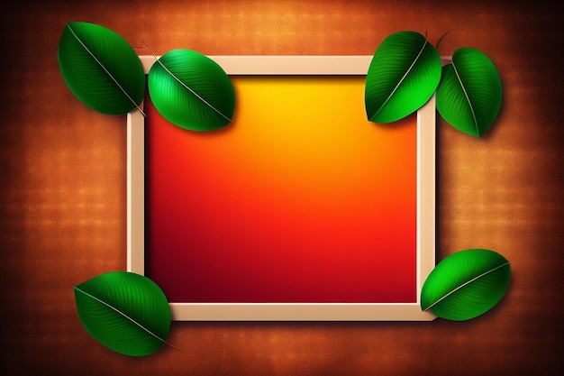 A frame with leaves on a red background