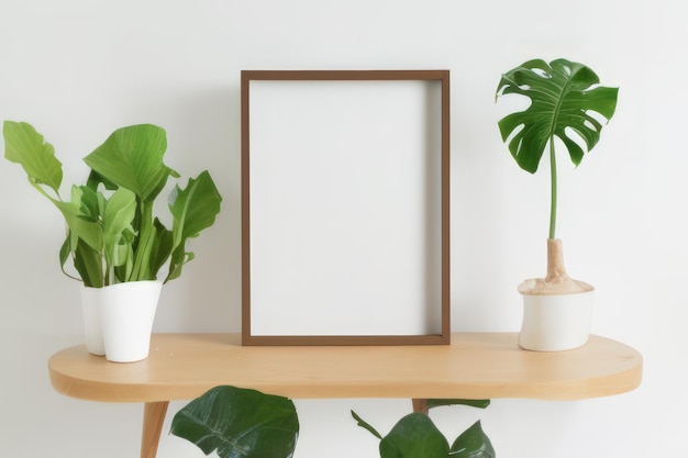 Frame with leaves on table