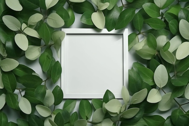 Frame with leaves on a white background