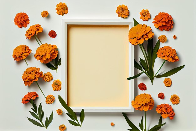 Photo a frame with marigold flowers on it