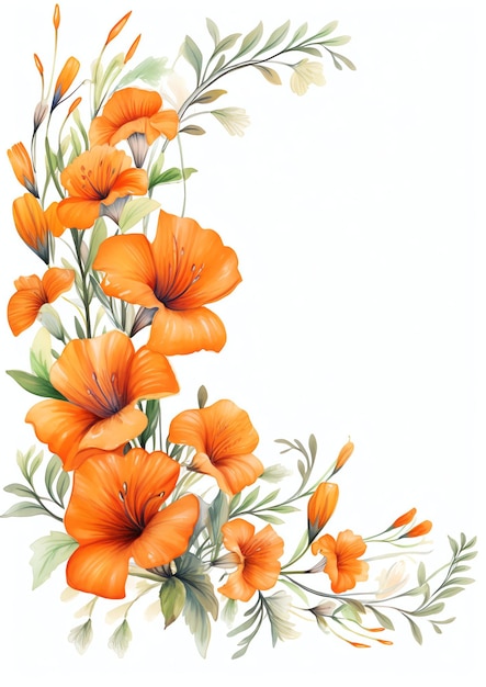 Frame with Orange flowers and leaves for InvitationGreeting Card or Events