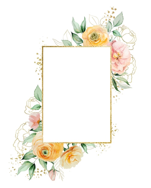 Premium Photo | Frame with orange and yellow watercolor flowers and ...