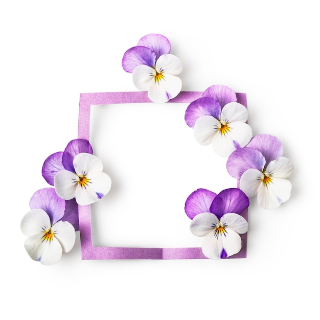 Frame with pansy flowers
