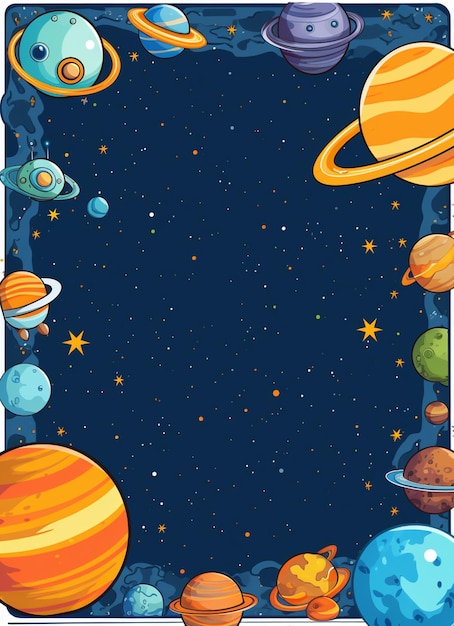 Photo a frame with planets and stars on it