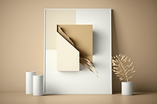 A frame with a plant on it and a paper on the bottom.