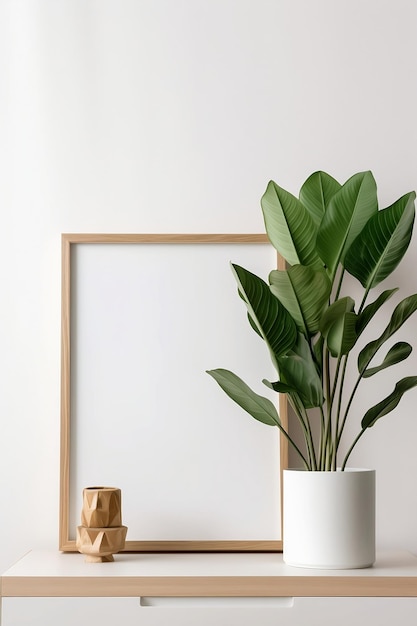 A frame with a plant next to it