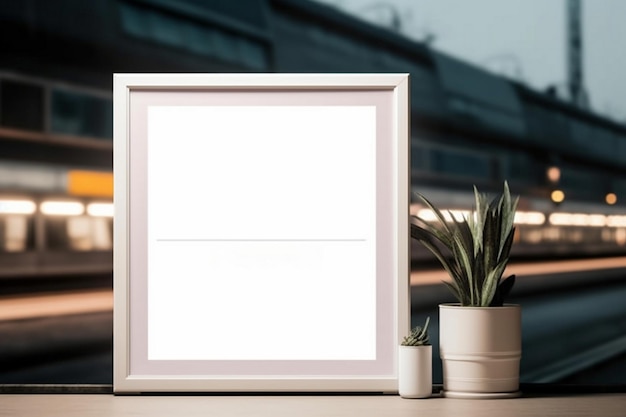 A frame with plants on the top and a white frame with the word succulents on the bottom.