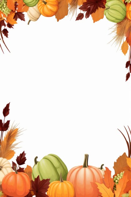 a frame with pumpkins and leaves on a white background