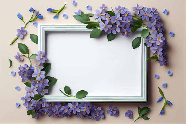 A frame with purple flowers on it