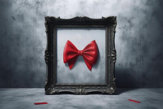 Photo a frame with a red bow next to it