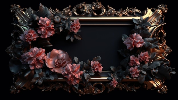 A frame with red flowers on it