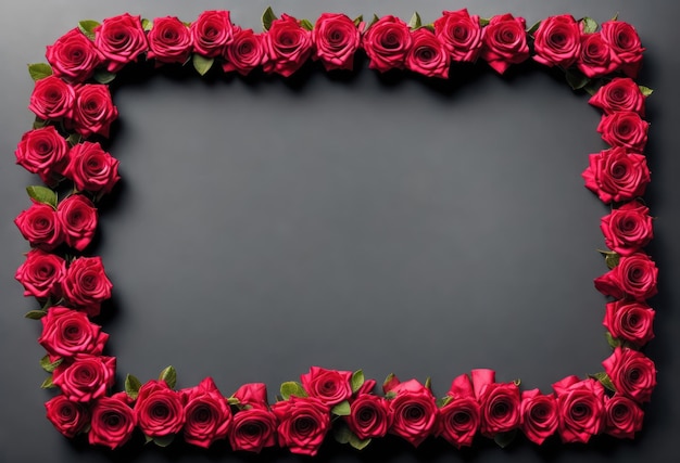 A frame with red roses on a black background