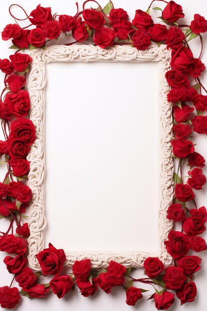 a frame with red roses on it