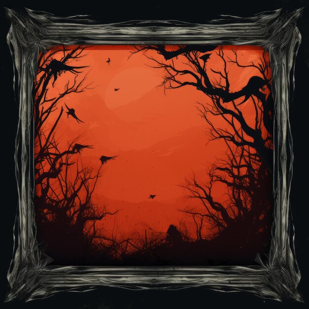 Photo a frame with a red sky and trees in the background