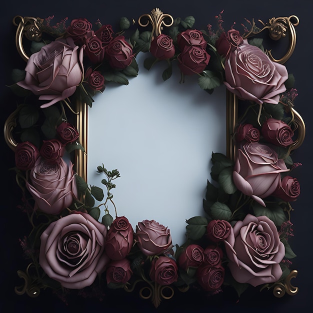 A frame with roses on it