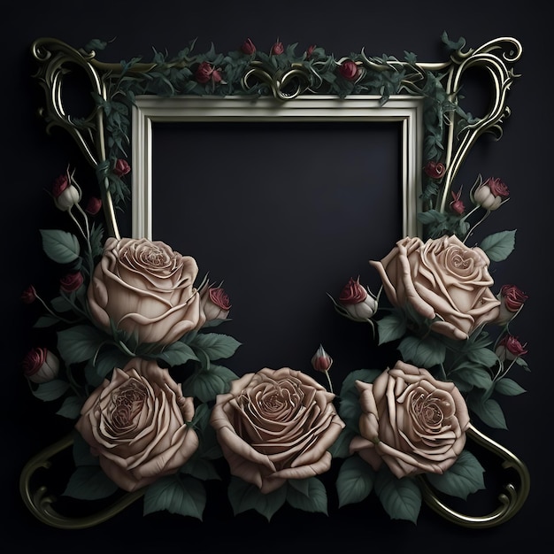 A frame with roses on it