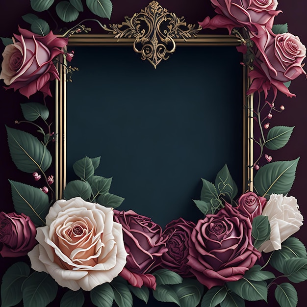 A frame with roses on it