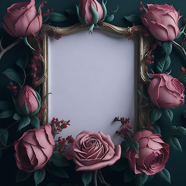 A frame with roses on it