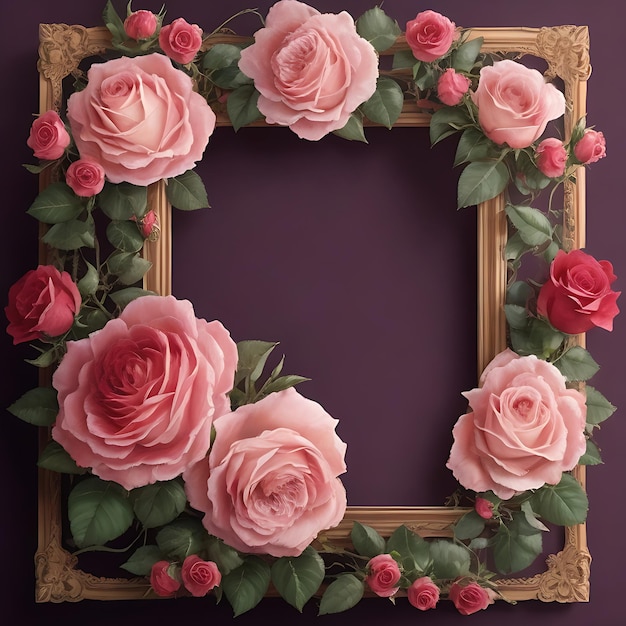 A frame with roses on it