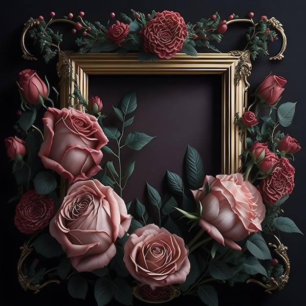 A frame with roses on it