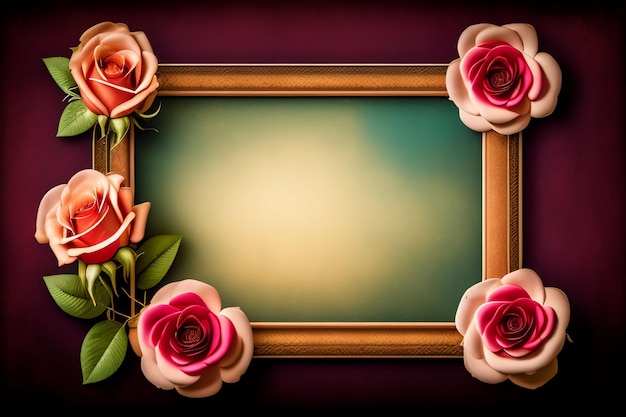 A frame with roses on it