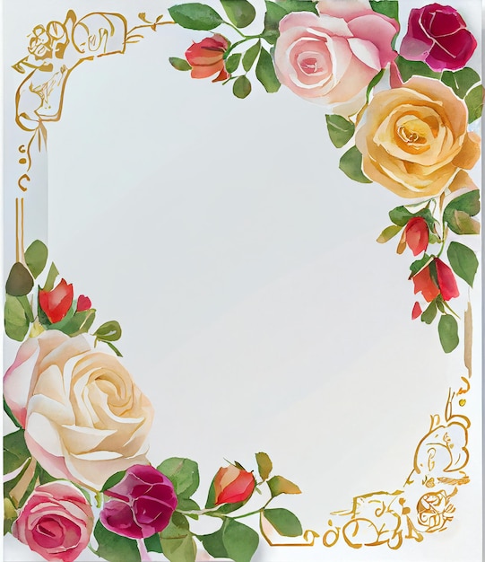 Photo a frame with roses and leaves on it