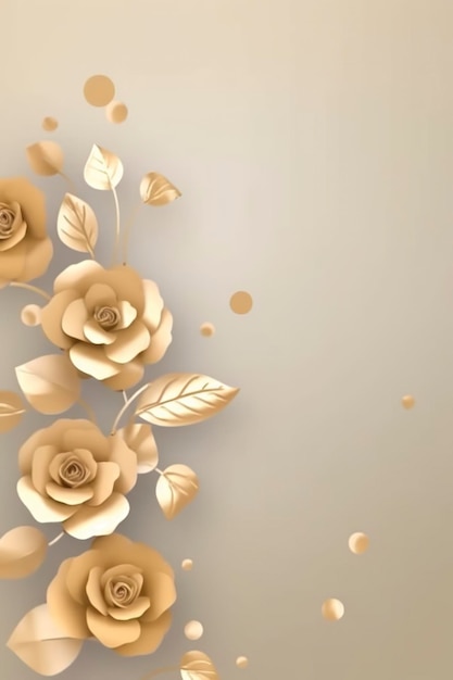 Фото Рамка с розами на золотом фоне реалистичный 8к