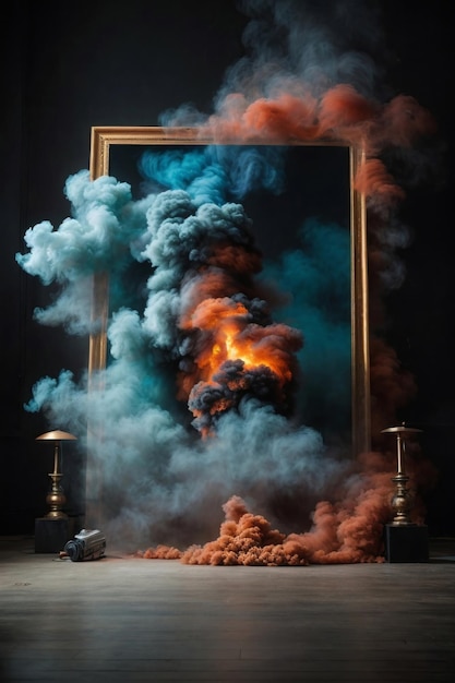 Frame with smoke and color powder 7