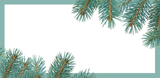 Frame with Space made of fir branches. Natural winter holidays concept. Minimal flat lay