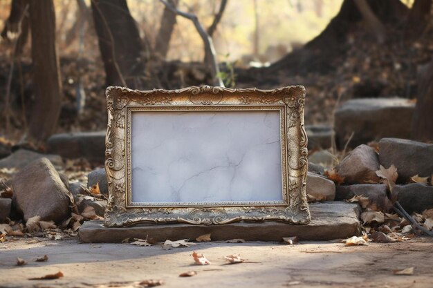 a frame with a tree in the background