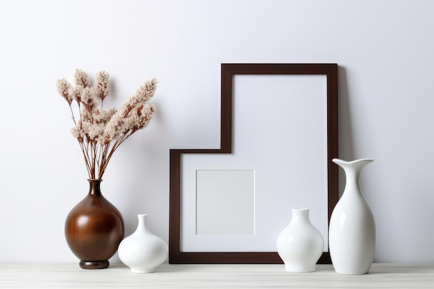 Photo a frame with a vase and flowers on it