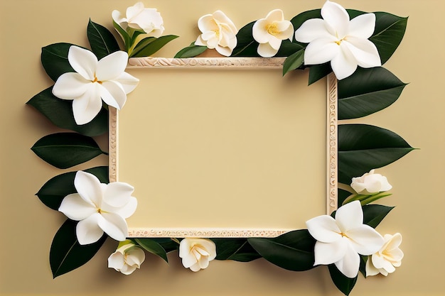 A frame with white flowers on it